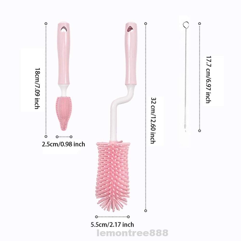 {Mới} Cọ bình sữa núm ti silicon 3 chi tiết