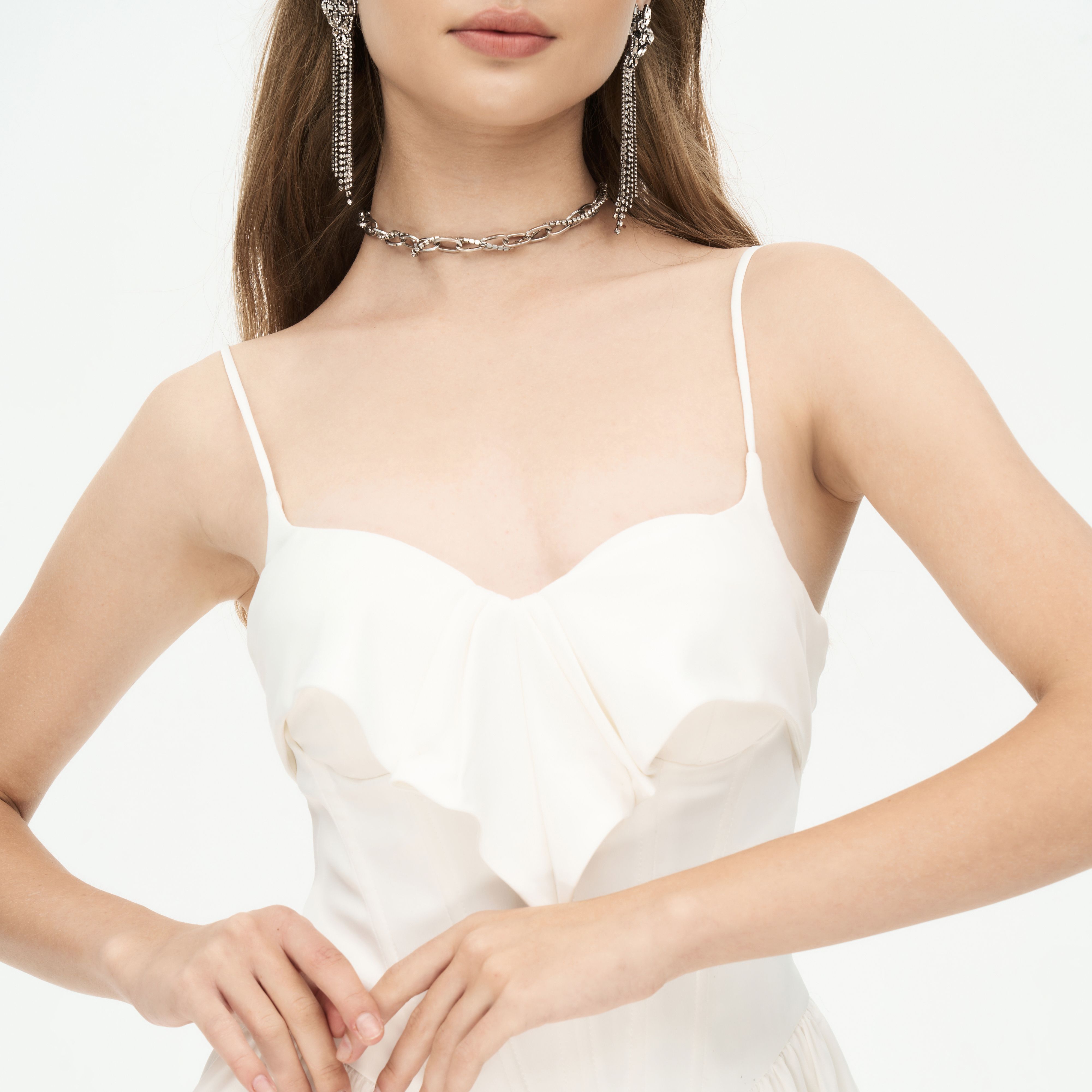 Váy hai dây corset lụa (Trắng/Hồng)_Charlee_PLUMBUM