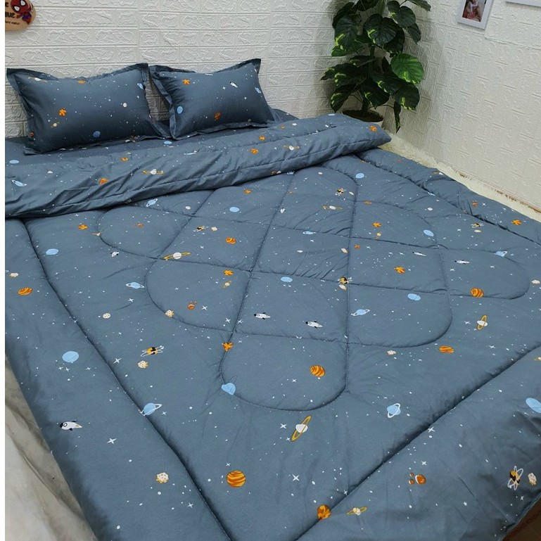 Trọn bộ chăn phao ga gối poly 5 món mẫu vũ trụ đẹp mê ly