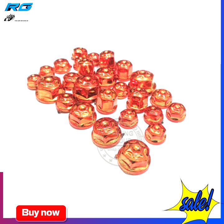 Nắp chụp ốc trang trí xe máy đủ màu (Bộ 28 con đủ Size) - Màu Đỏ