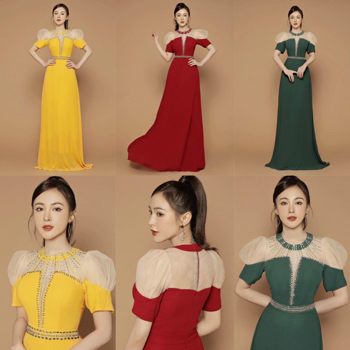 Đầm dạ hội xoè kết pha lê cổ tròn - YB211205