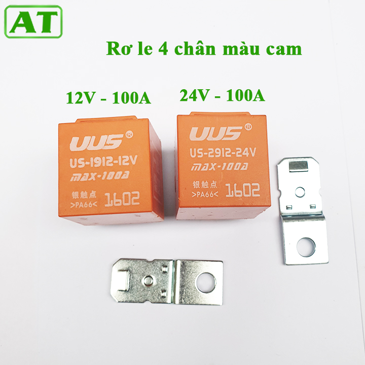 Relay, Rơ Le 4 Chân 12V 100A hoặc 24V 100A Màu Cam