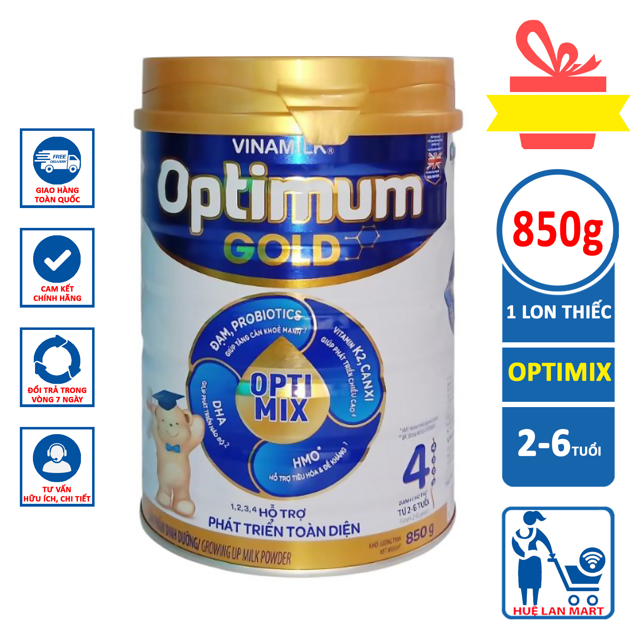 Sữa Bột Vinamilk Optimum Gold Số 4 - Hộp 850g (Cho trẻ 2~6 tuổi)