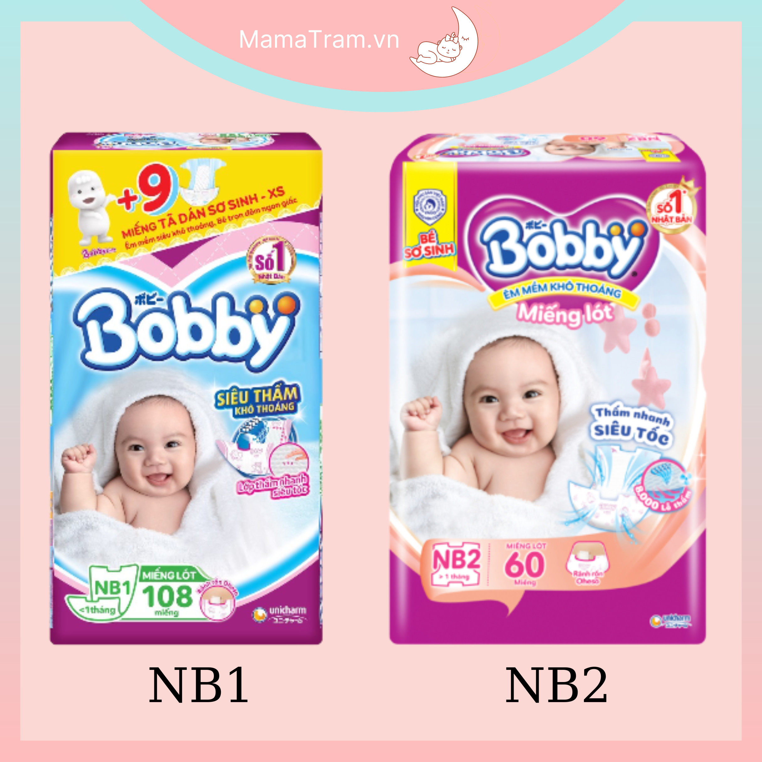 Miếng Lót Sơ Sinh BOBBY Newborn1 (108 và 64 Miếng) Và Newborn2 (60 miếng)