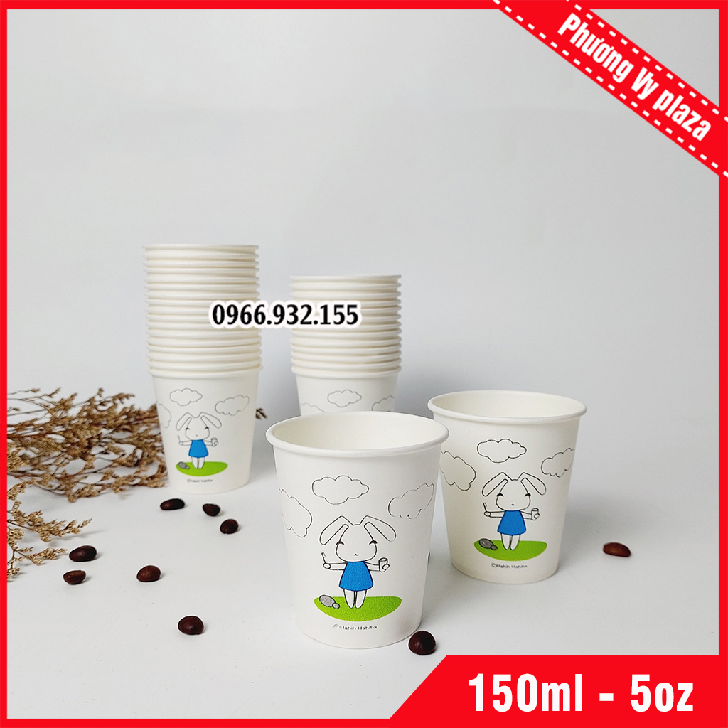 50 Chiếc Cốc Giấy 150ml - 5oz Thỏ Rabit Ly Giấy NHẬP KHẨU HÀN QUỐC