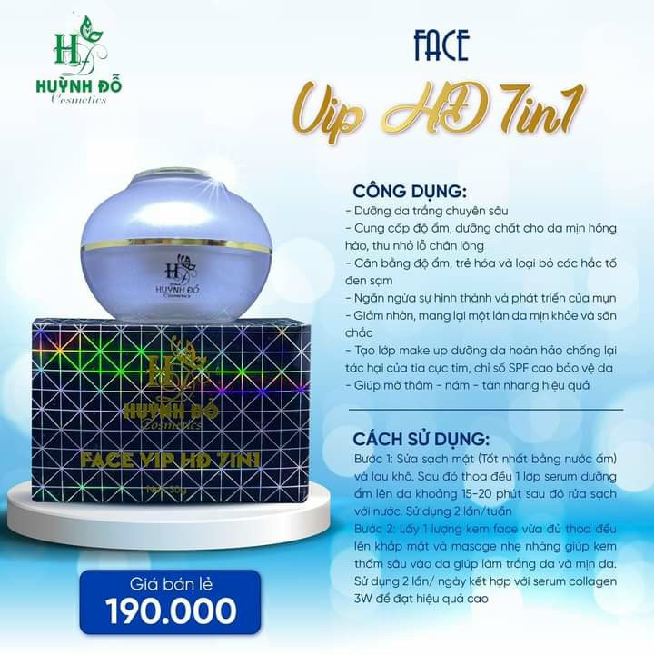 Kem dưỡng ẩm da mặt Face Vip 7 in 1 Huỳnh Đỗ căng bóng da, se khít lỗ chân lông, cấp ẩm cho da, đánh bay sạm nám, tàn nhang