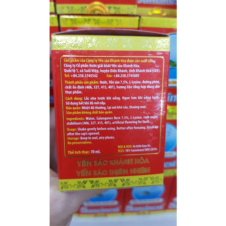 Nước yến sào Khánh Hòa Sanest có đường/ không đường lọ 70ml
