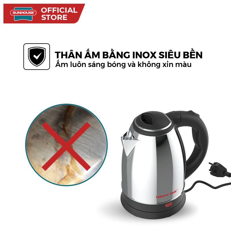 Ấm siêu tốc Inox 1.5L Happy Time HTD1055