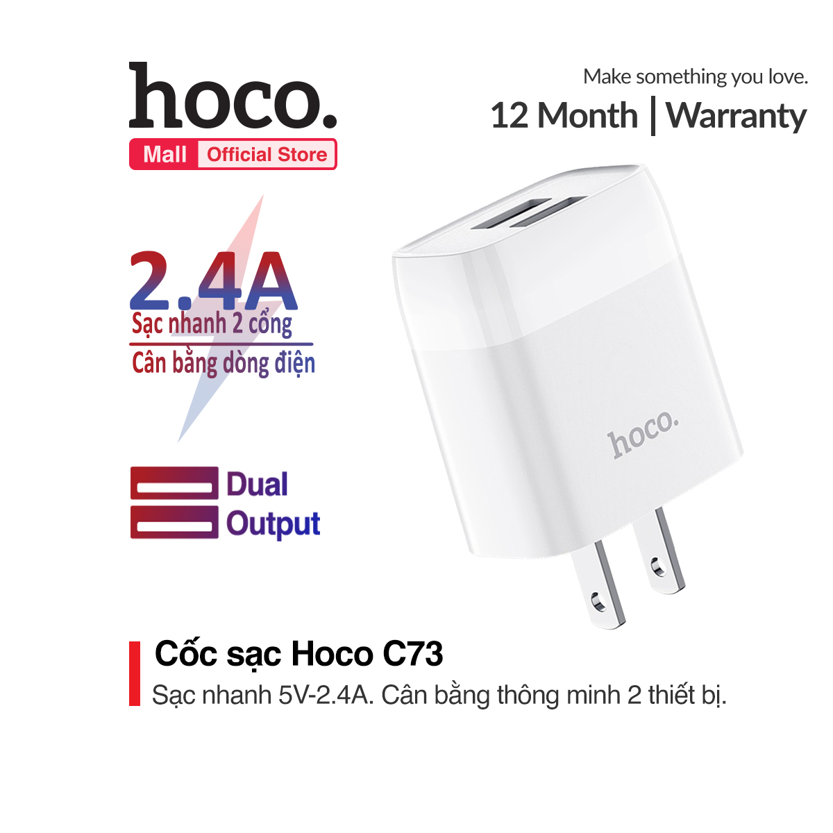 Dock sạc Hoco C73 Sạc nhanh cổng kép 5V/2.4A cho Iphone Ipad Samsung Nokia Huawei Xiaomi Oppo