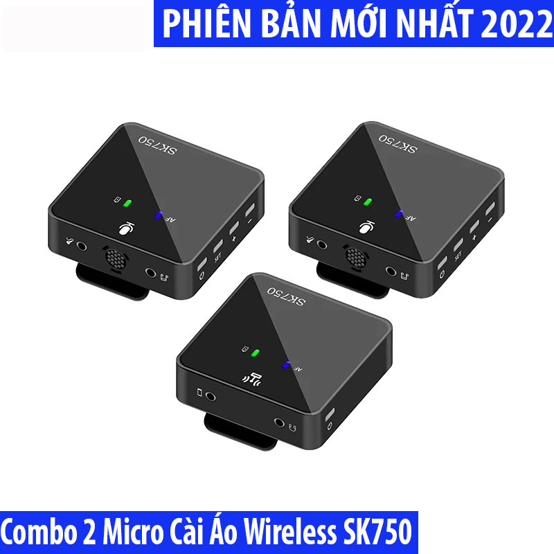 2 micro cài áo wireless sk750 - mic thu âm không dây kết hợp sound card. mic thu âm không dây cài áo kèm 2 micro dễ dàng làm phỏng vấn, phóng sự video, vlog, livestream,giảng dạy..