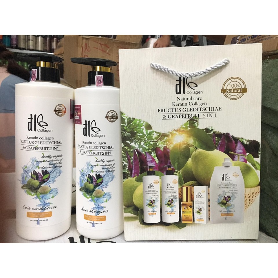 DẦU GỘI XẢ CHỐNG RỤNG TÓC BỒ KẾT VỎ BƯỞI ĐL COLLAGEN 850ml x2