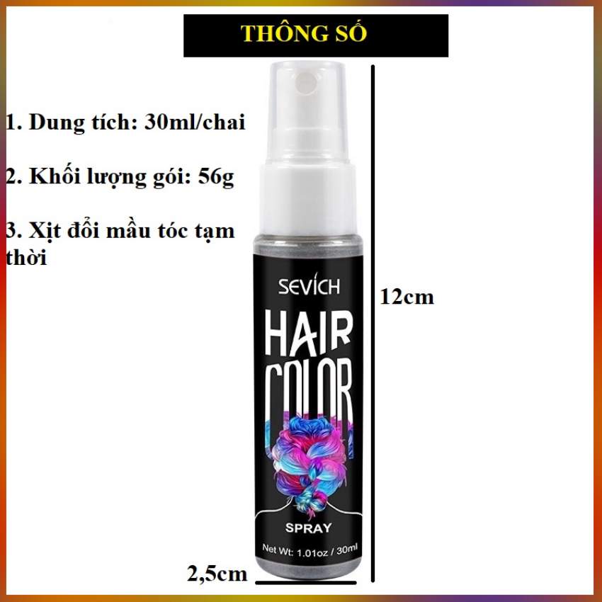 Keo xịt tóc đổi màu tạm thời SEVICH 30ml/chai 08 mầu chọn lựa