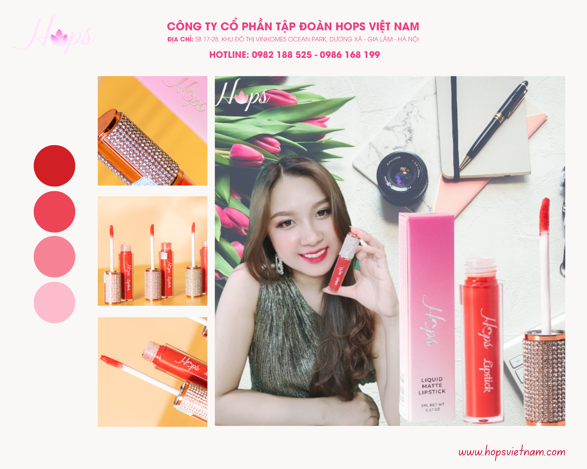 Son Kem Lì Cao Cấp HOPS HSG02 RUBY - MÀU ĐỎ RUBY