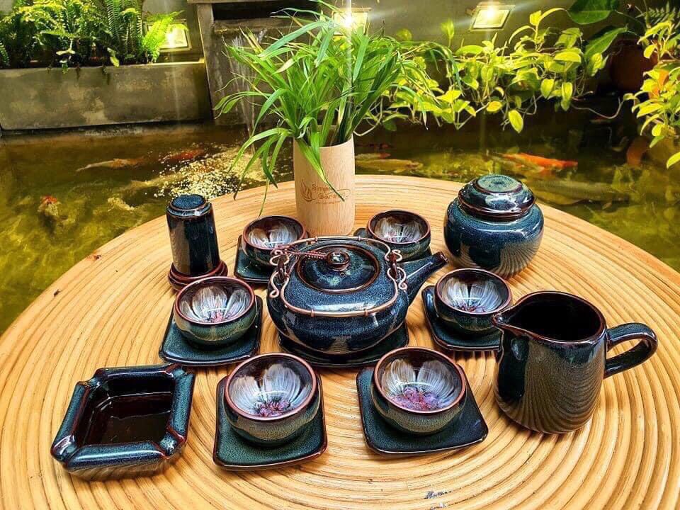 Bộ ấm chén men hỏa biến Bát Tràng ( Không bao gồm khay gỗ)