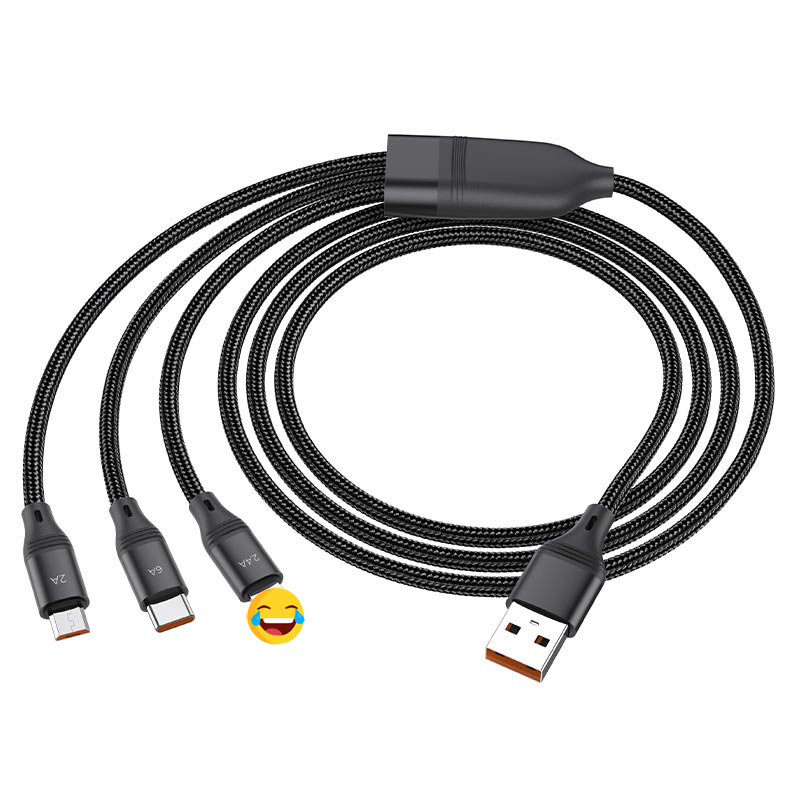 Cáp sạc 3 đầu Hoco U104 cổng microUSB / Lightning / Type-C dài 1.2M, max 6A, 66W - Nhất Tín Computer