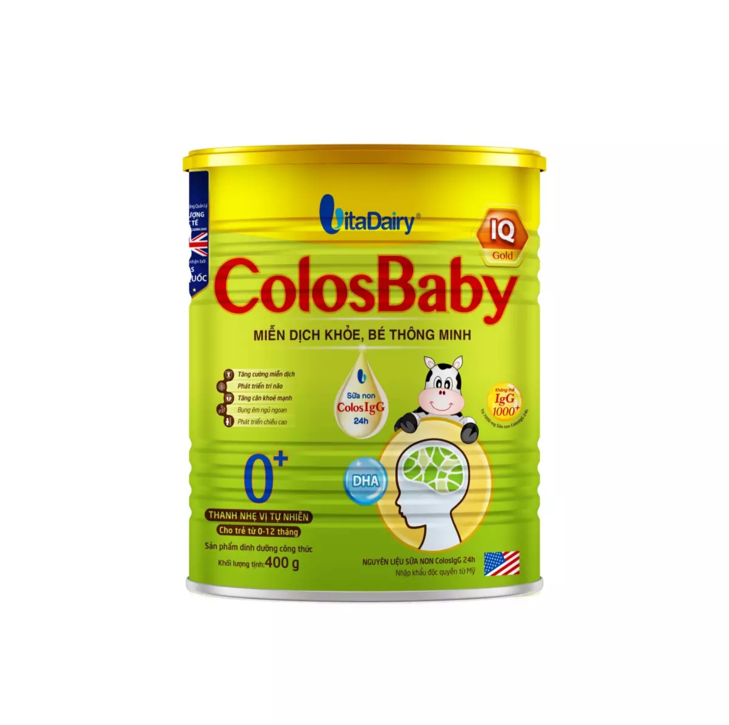 (HSD T9-2026) (Quét Mã QR Tích Xu) Sữa Bột Vitadairy Colosbaby IQ Gold 0+ 400g/ Hộp.