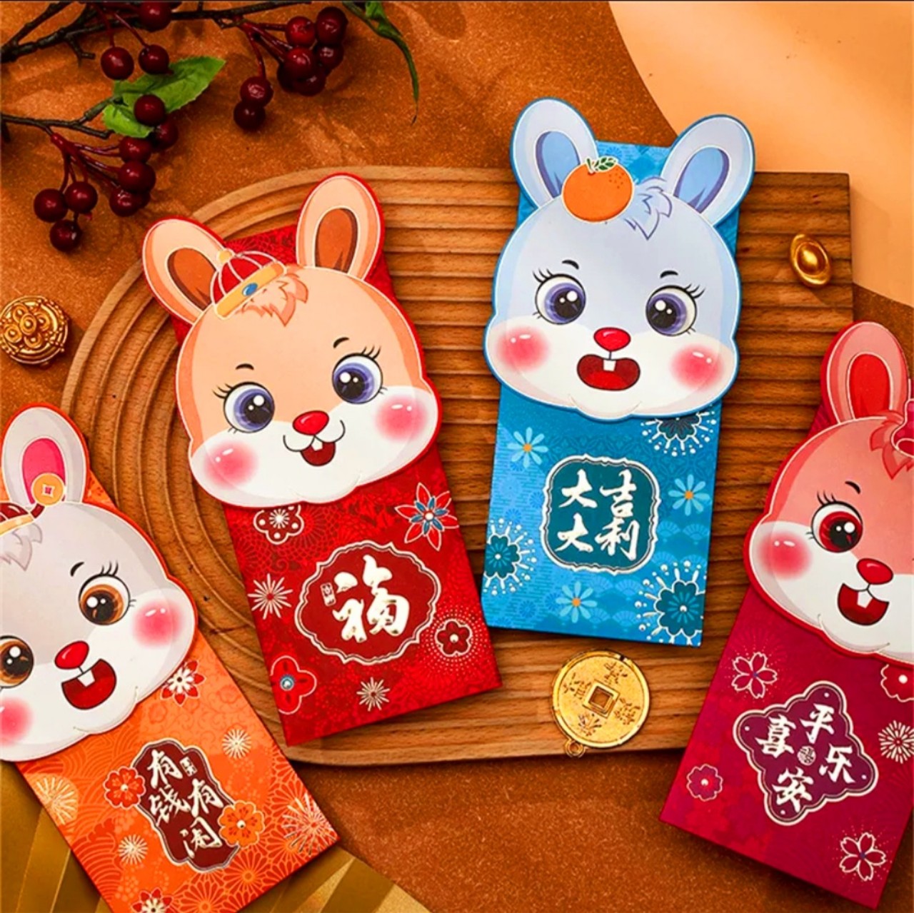 [GÓC DECOR] SET 4 BAO LÌ XÌ THỎ CHIBI CUTE