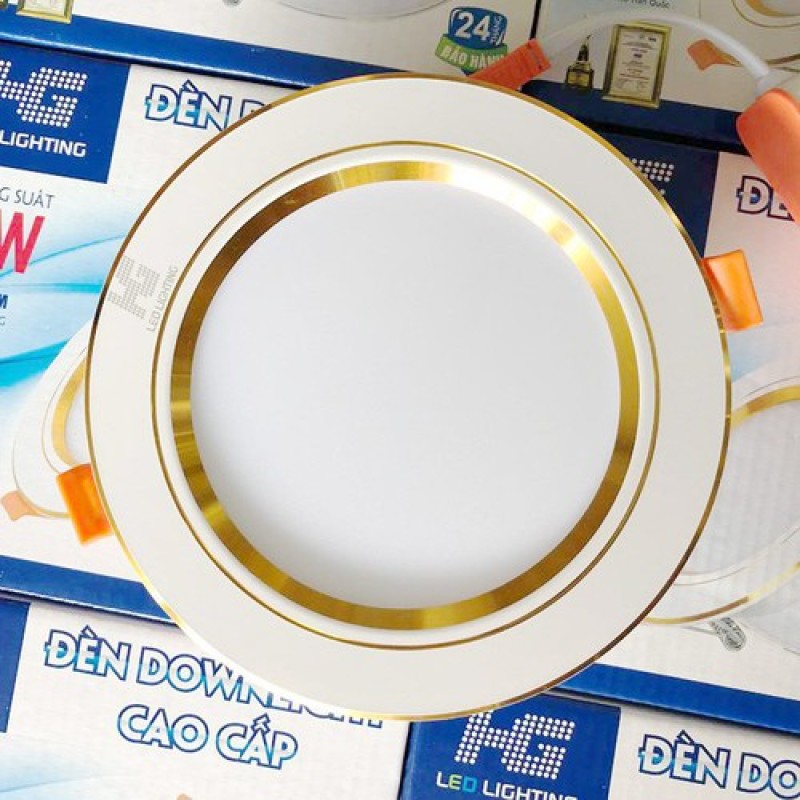 Combo 10 đèn Led âm trần viền vàng 9W 3 màu 3 chế độ