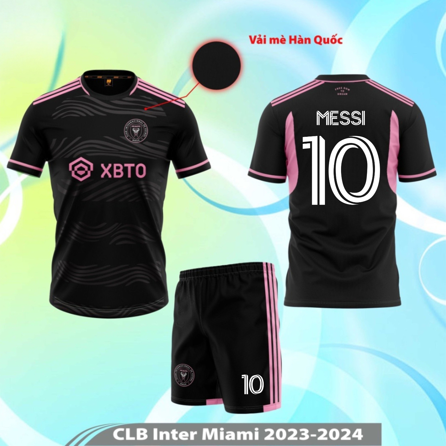 Quần áo bóng đá cầu thủ Messi Miami 2024 màu đen vải mè Hàn Quốc
