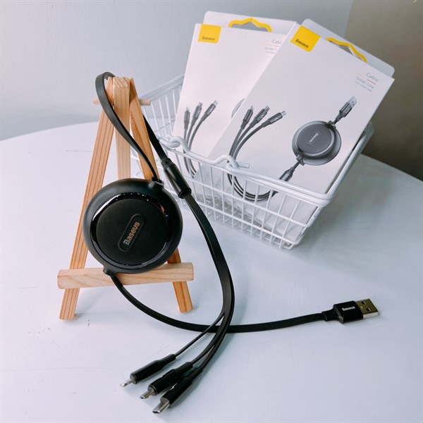 Cáp sạc dây rút 3 đầu Baseus Golden Loop 3 in 1 Elastic (3.5A, Type C/ iPhone/ Micro USB, Adjustable, Fast Charge Cable)