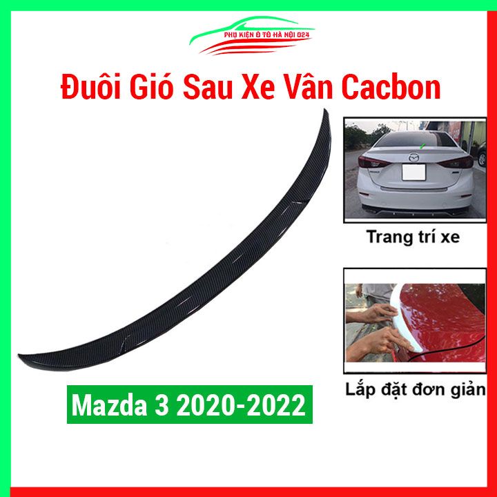 Đuôi gió sau xe liền cốp ô tô Mazda 3 2020 2021 2022 vân Cacbon trang trí, bảo vệ xe