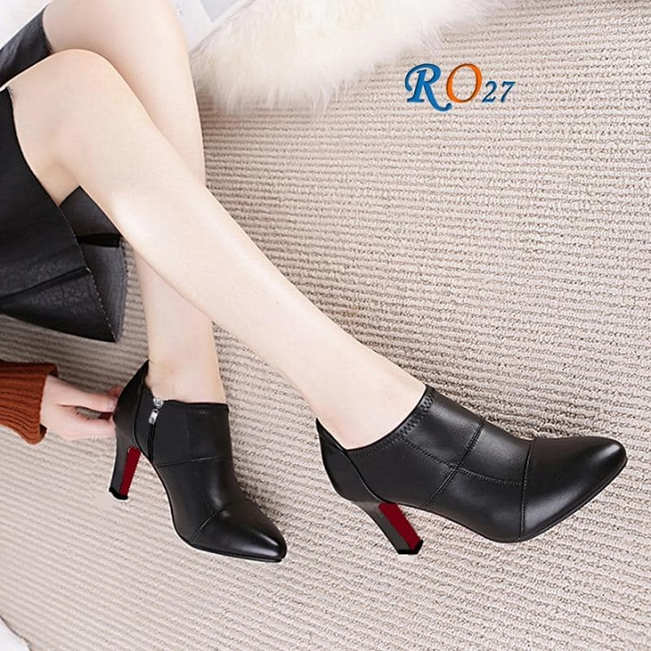 Giày boot bốt nữ cổ thấp 7 phân màu đen thời trang hàng hiệu rosata ro27