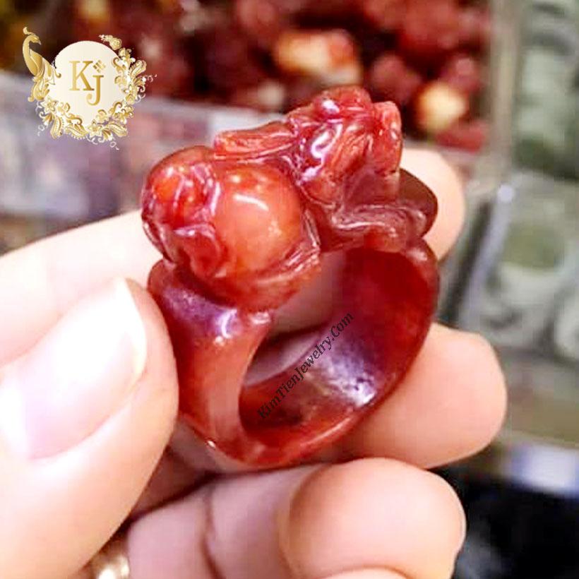 Nhẫn Tỳ Hưu Cẩm Thạch Huyết Hàng Cao Cấp  - Vượng Tài Vượng Lộc - Kiểu Dáng Mạnh Mẽ - Cá Tính - Thương Hiệu Kim Tiền Jewelry