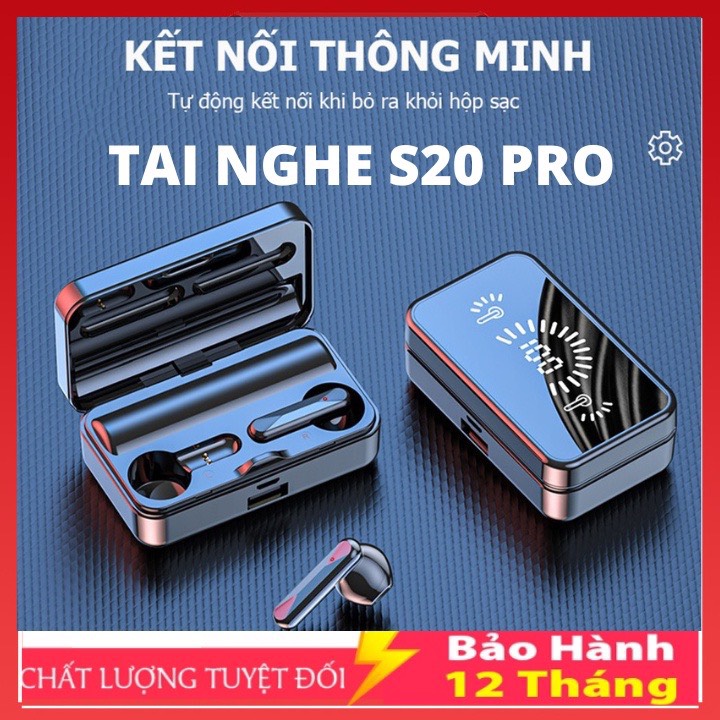 Tai Nghe Không Dây S20 Pro Bluetooth V5.2 - Âm Thanh Hifi 9D Cực Hay Có Micro màn hình LED chống thấm nước, Pin Trâu