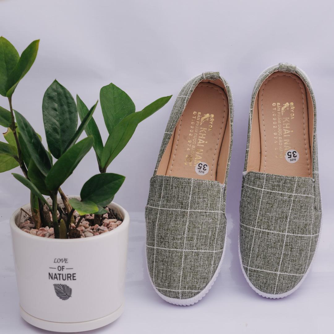 [HCM]GIÀY LƯỜI NỮ Ô VUÔNG MÀU XANH