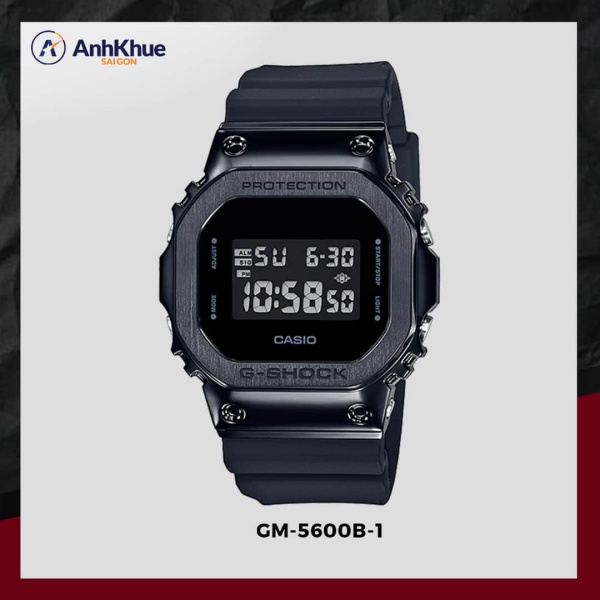 Đồng hồ nam Casio GSHOCK DW-5600BB-1DR  Dây cao su mặt kính chống nước hiện thị ANALOG chính hãng