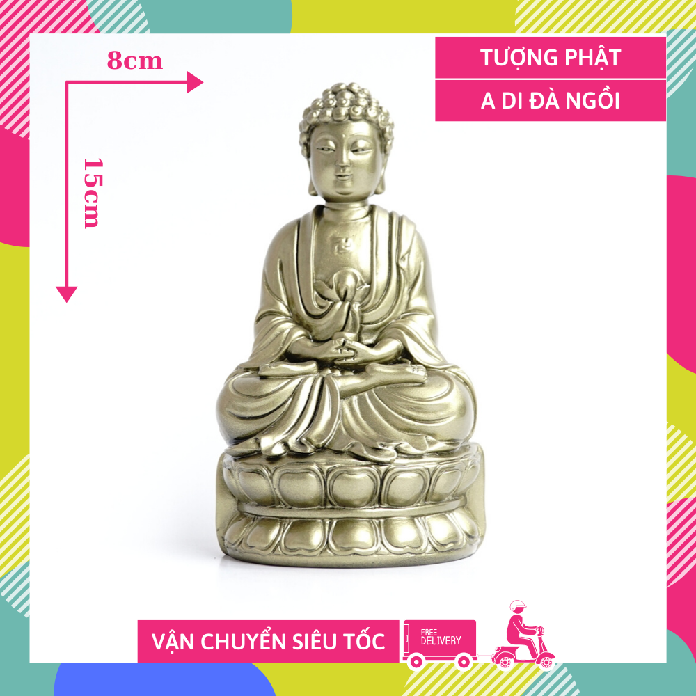 Tượng phật a di đà ngồi xi mạ đồng - cao 15cm