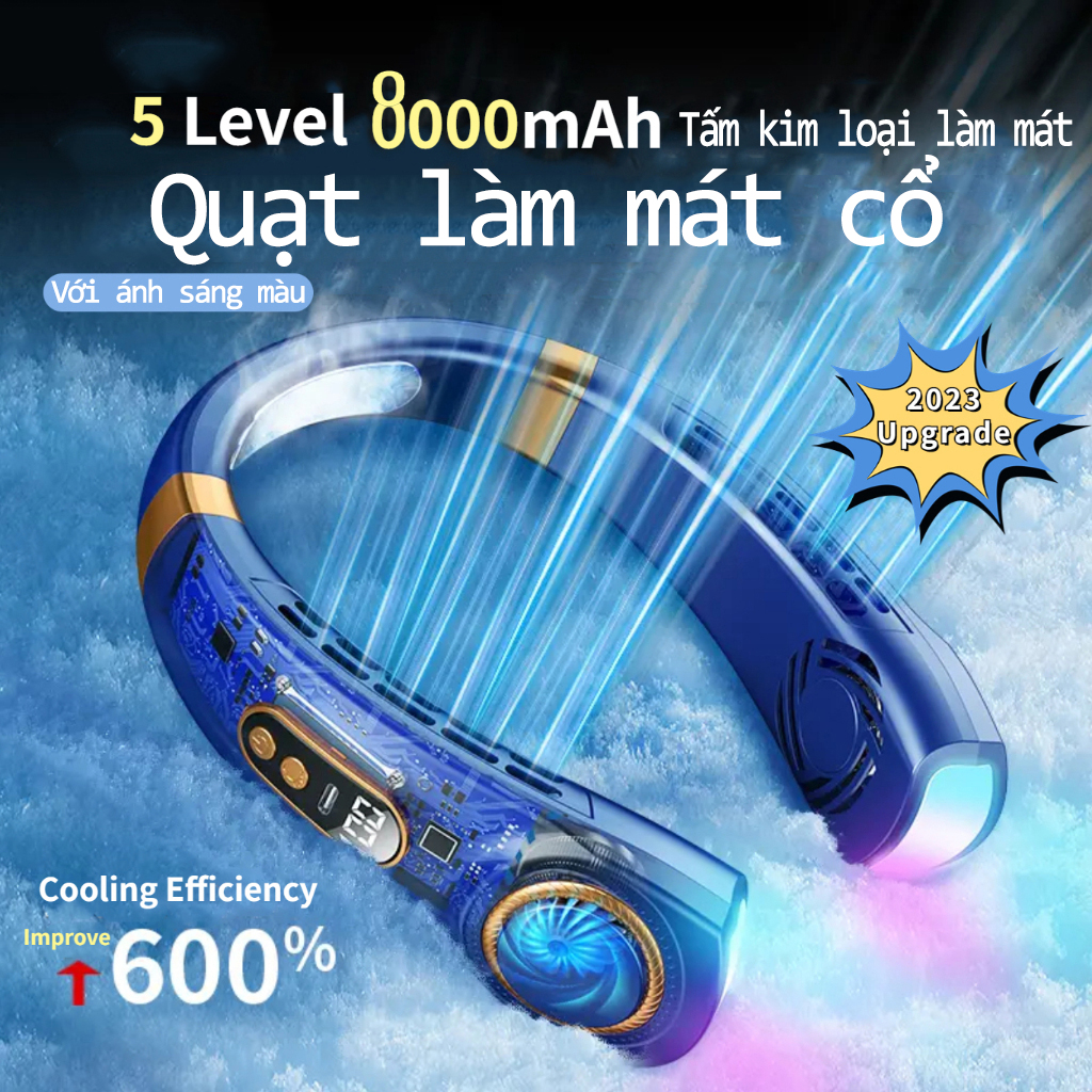 Quạt Đeo Cổ Mini Quạt Mini Cầm Tay Tích Điện Gấp Gọn 5 Tốc Độ Gió Xoay Linh Hoạt 360 Độ Cầm Tay Nhỏ Gọn Để Bàn Tiện Lợi Có Dây Đeo Cổ Pin Lớn 8000mah Dùng Liên Tục Đến 8 Giờ Quạt Điện Mini Quạt