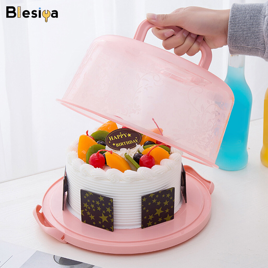 Blesiya Plastic Cake Box Round Cake Storage Carrier Container Lockable Lid