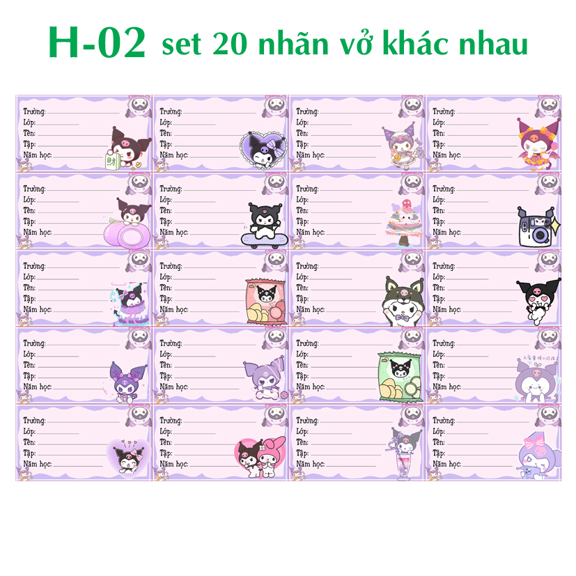 Nhãn vở Kuromi - Nhãn dán Kuromi (nhiều mẫu đẹp xinh)