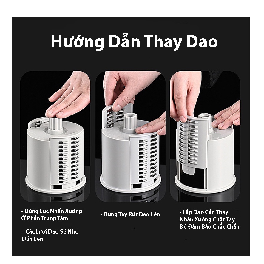 Máy Thái Lát Rau Củ Quả - Máy Bào Sợi Cắt Củ Quả Đa Năng Kèm 6 Lưỡi Dao Cắt Tiện Dụng