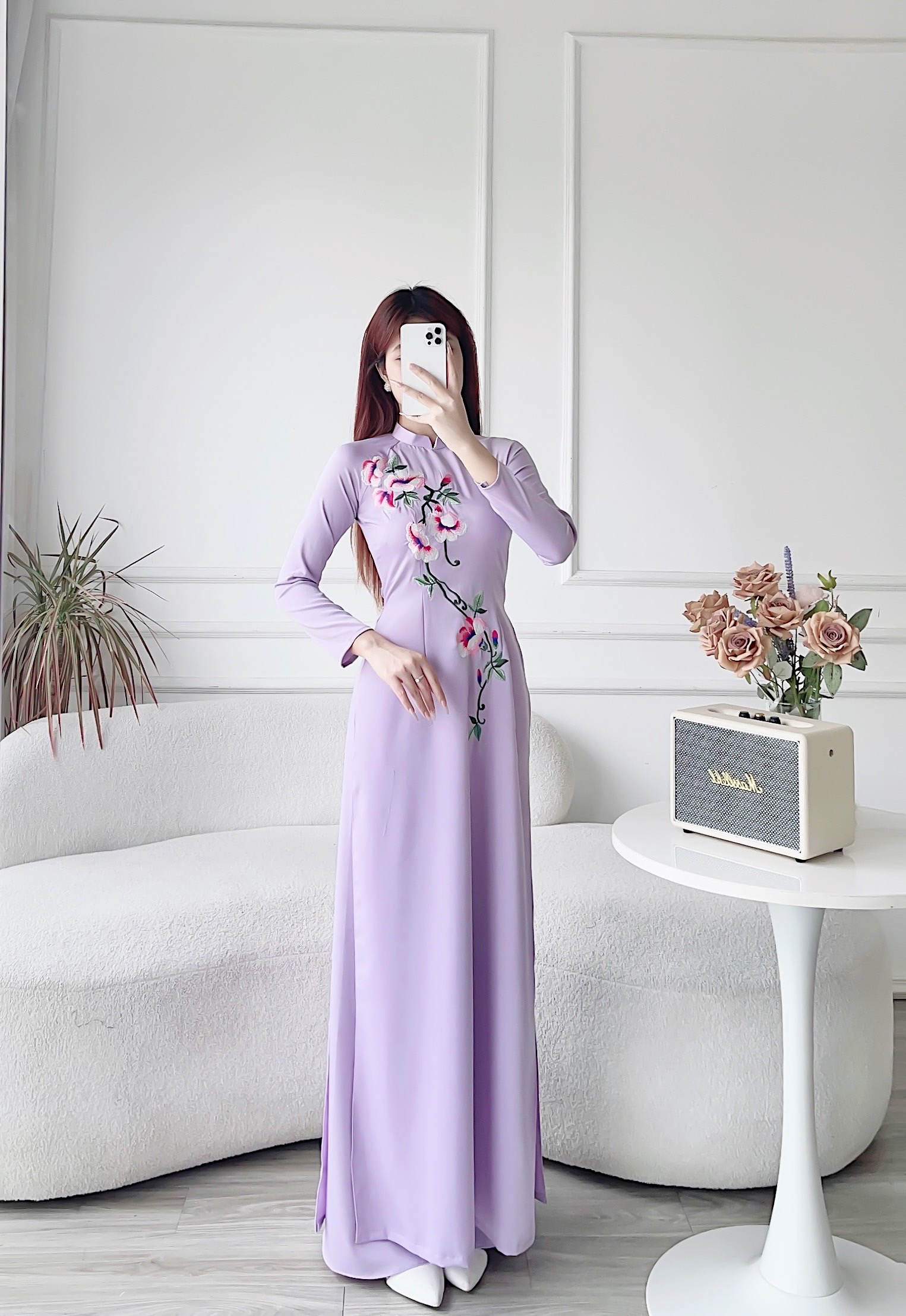 Áo dài cách tân áo dài thêu lụa tây thi MÃ TK15