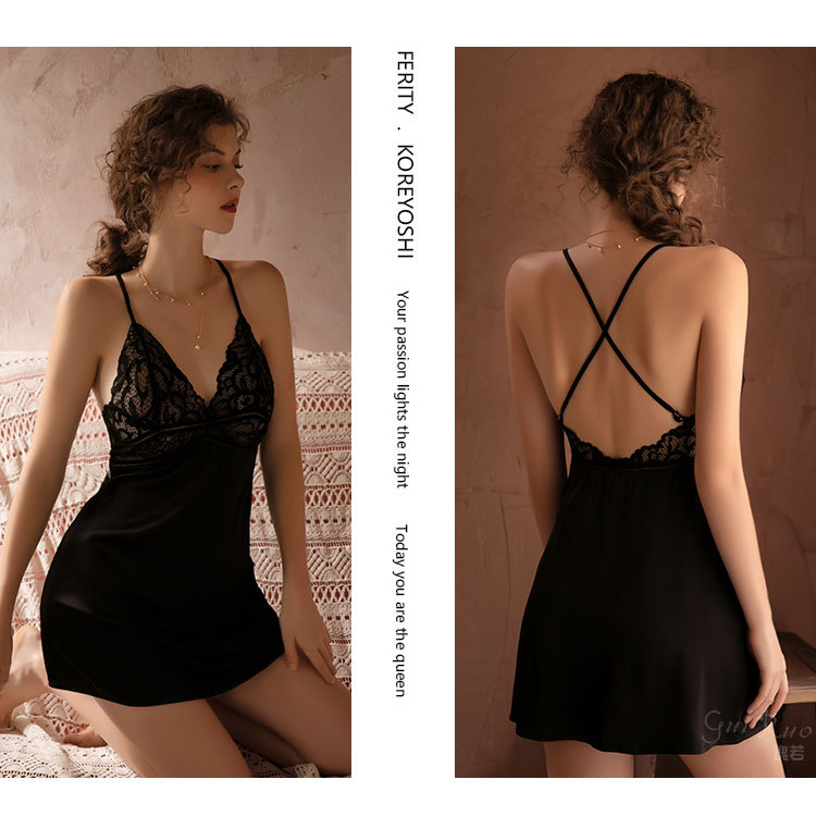 Váy ngủ lụa phối ren cao cấp 2 dây quyến rũ sexy