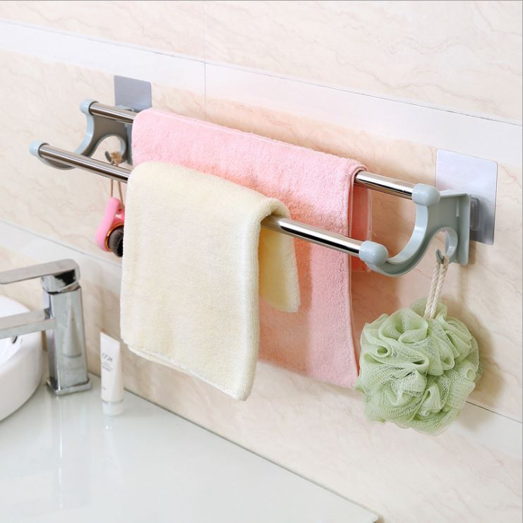 THANH ĐÔI INOX DÁN TƯỜNG TREO KHĂN NHÀ TẮM CÓ MÓC TREO THANH ĐÔI TREO PHƠI KHĂN TIỆN ÍCH TIẾT KIỆM KHÔNG GIAN