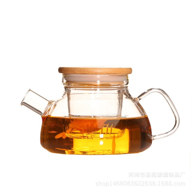 (HÀNG ĐẸP) set ấm chén trà thuỷ tinh nắp tre dung tích 600ml