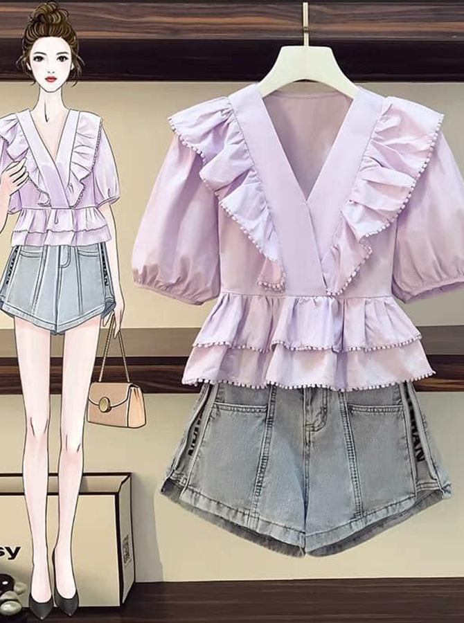 Rập Giấy DC049 - Áo peplum cổ chéo gắn bèo