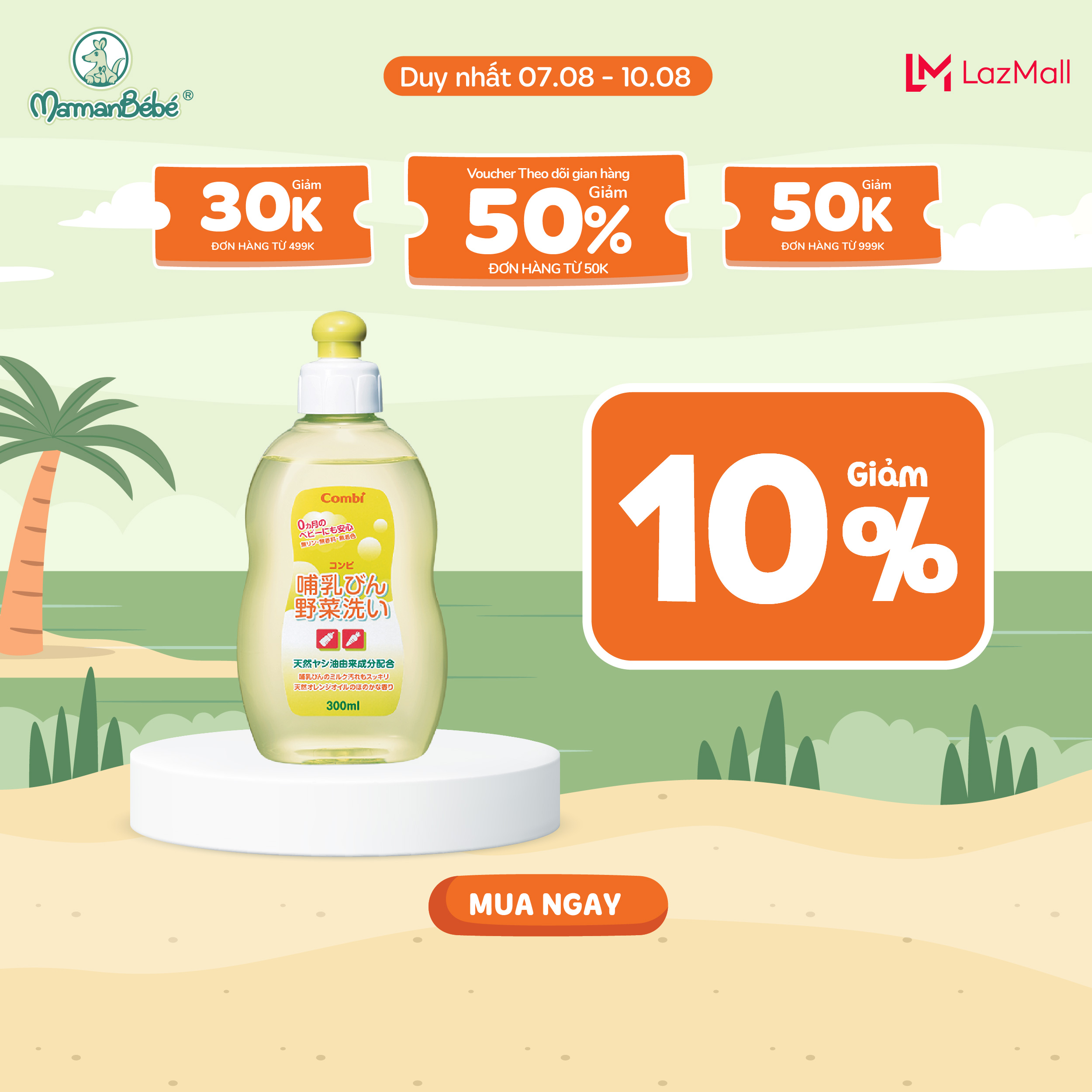 Chai dung dịch rửa bình sữa và rau quả từ dầu cọ Combi 112578 300ml