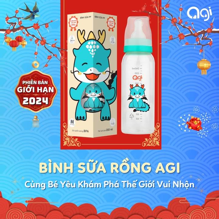 Bình Sữa cổ hẹp Agi PP 60ml - 140ml - 250ml