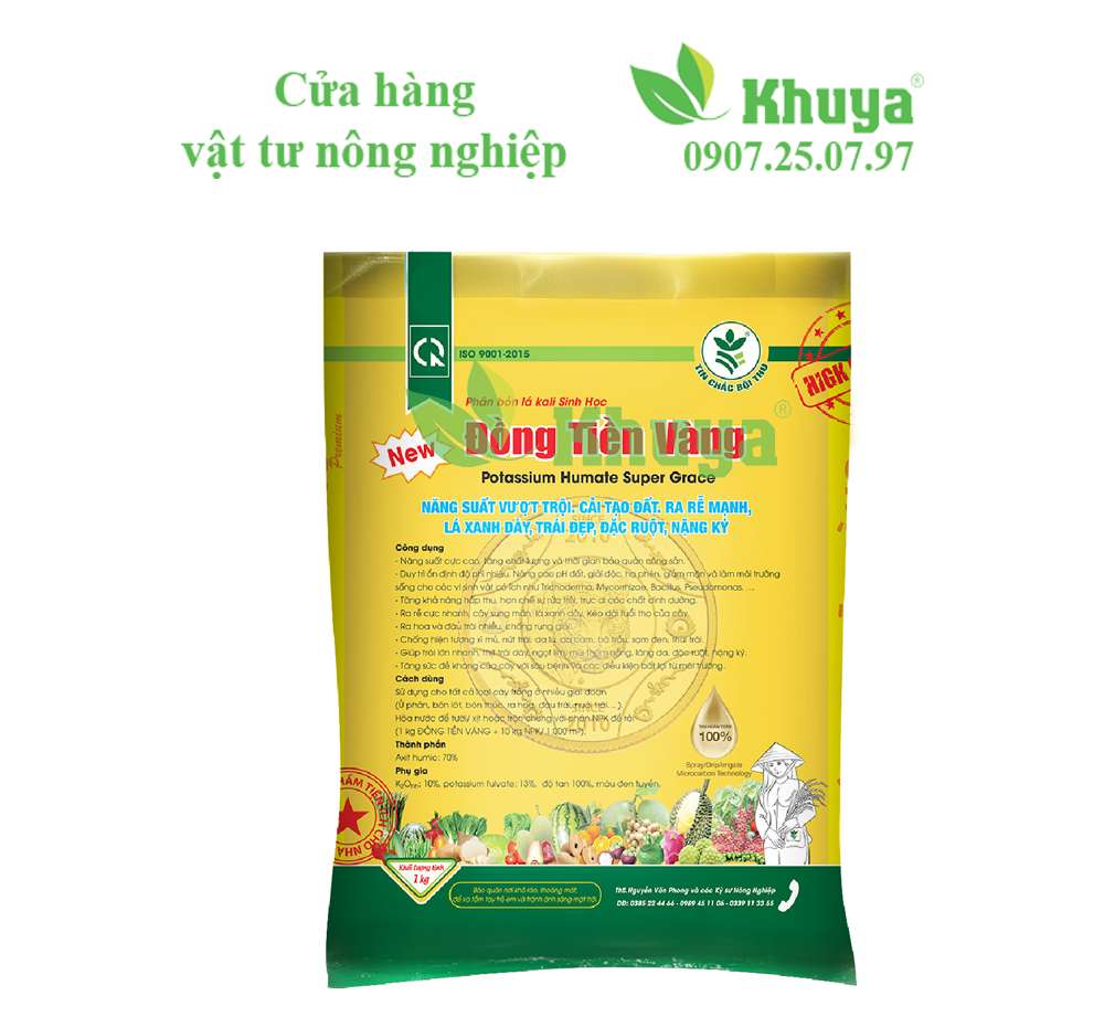 Phân bón lá Kali sinh học Vidan Đồng Tiền Vàng New 1kg