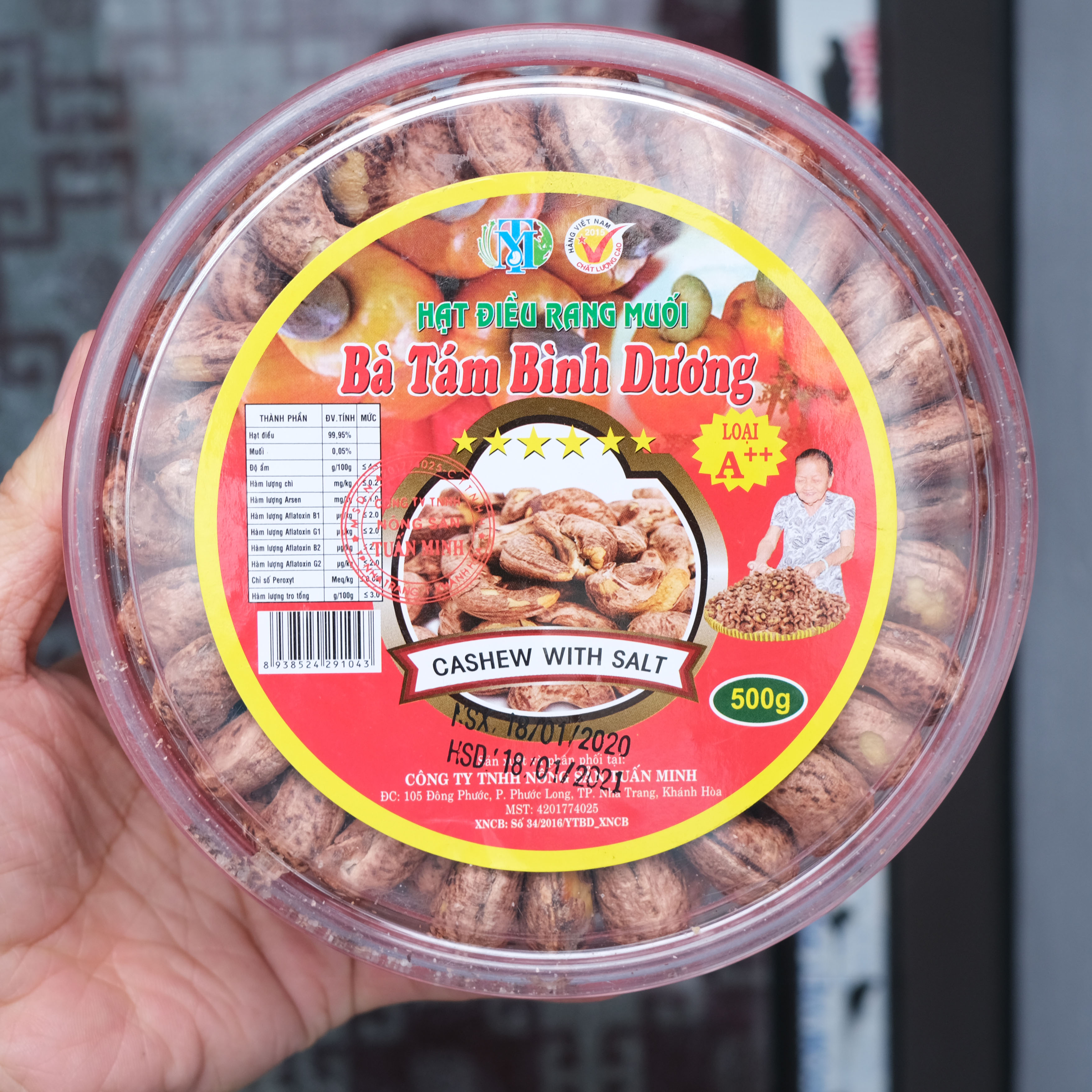 Hạt điều rang muối Bình Phước - hộp tròn 500gr