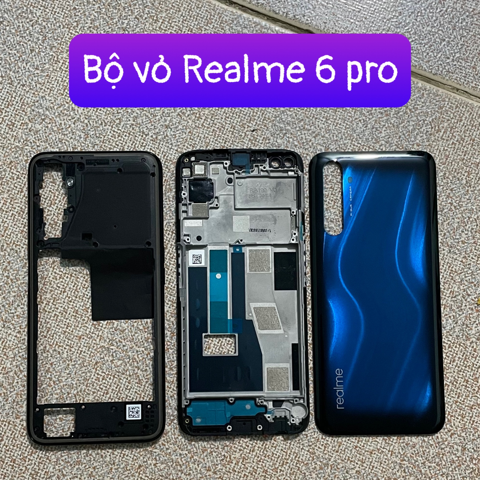 bộ vỏ Realme 6 pro (zin) kèm khay sim,ko kính cam