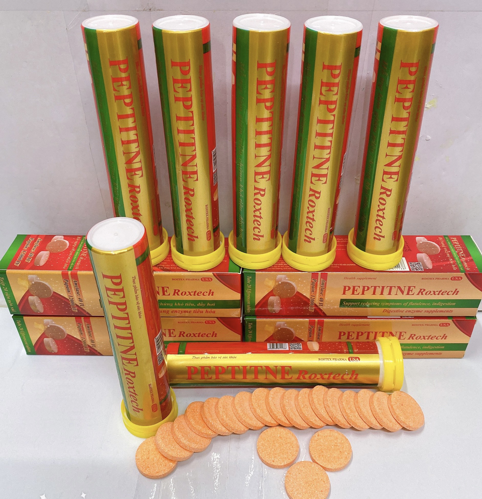 [HCM](CHÍNH HÃNG) Viên sủi tiêu hóa PEPTITNE Roxtech giảm đầy hơi khó tiêu chướng bụng - 20 viên