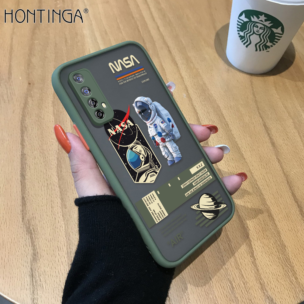 Hontinga Casing Case For Realme 7 Case Realme Narzo 20 Pro Case Creative NASA America Space National Astronaut Frosted Transparent Phone Casing Full Cover Camera Protect Cases Hard Case For Men For Boys