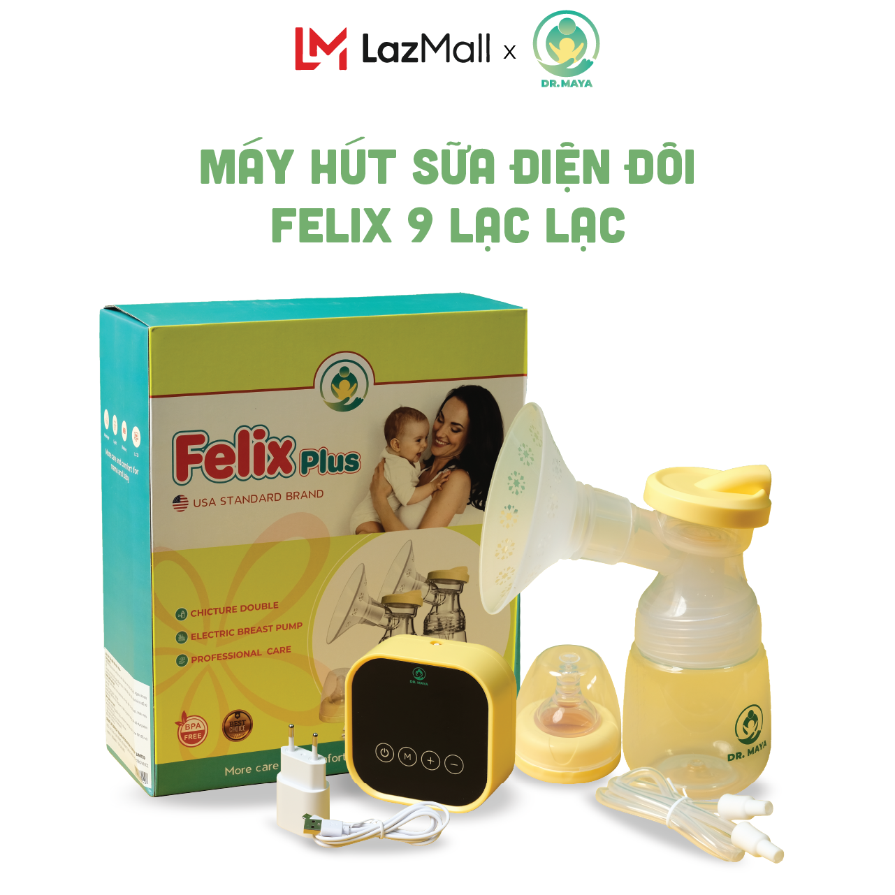 Máy hút sữa Điện Đôi Felix 9 Lạc lạc Dr.maya cấp độ hút chuyên sâu  Bảo