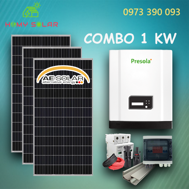 COMBO 3 TẤM PIN MONO PERC AE 385W VÀ INVERTER PRESOLA 3 KW