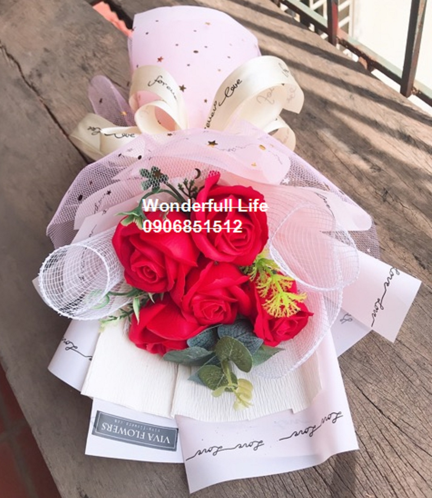 Bó hoa hông sáp thơm vĩnh cửu 5 bông